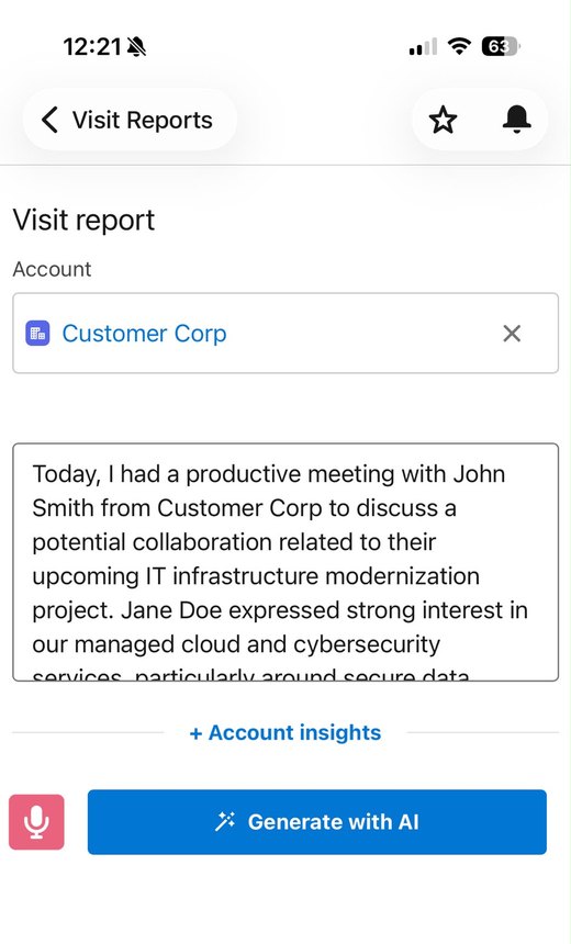 SalesExt visit report: notes entry