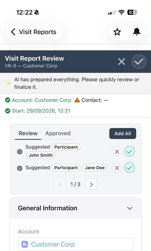 SalesExt visit report: AI review