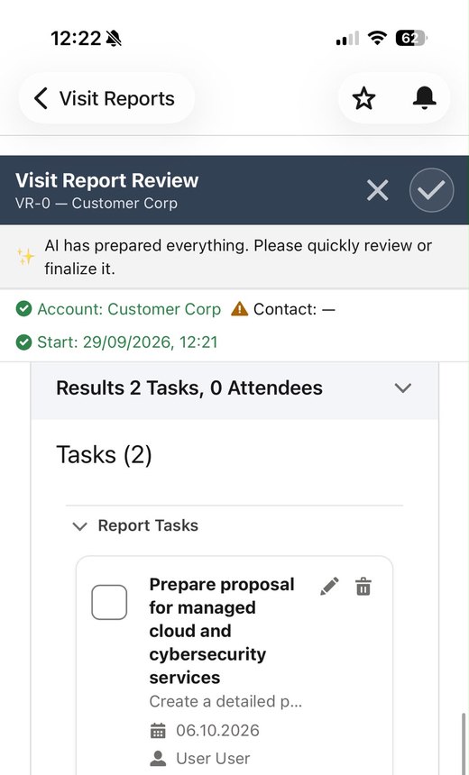 SalesExt visit report: generated tasks
